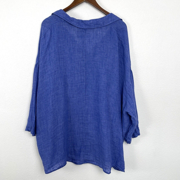 Nic+Zoe Linen Shirt Plus Size 2X Blue Button Front Oversized Beachy Coastal - Picture 3 of 7